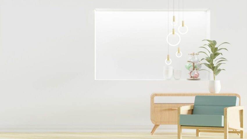 Bright and spacious minimalist living room with a neutral color palette, large windows, and modern furniture, staged to ap...